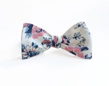 blue and pink floral bow tie