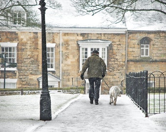 Dog Print - Dog Walking Print, Snow Dog Print, Pet Print - Dog Walking Photography Print