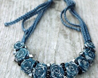 Fog Linen Work - Rabbia Necklace - Blue Grey