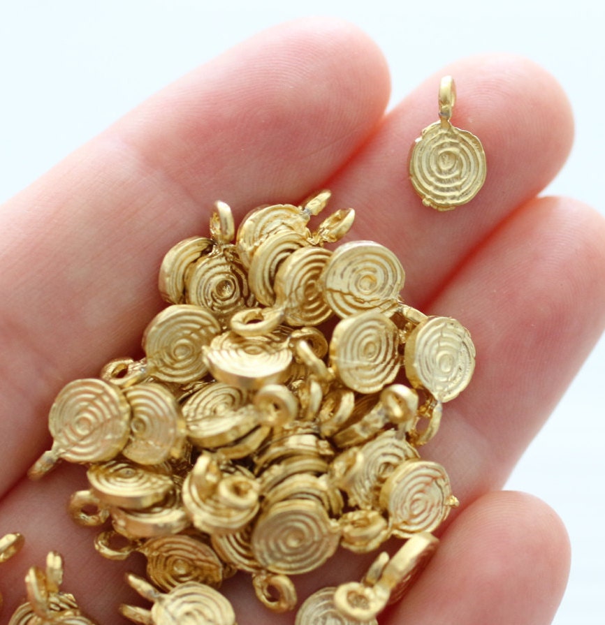 15pc matte gold disc beads spiral beads metal beads mini