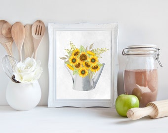 Sunflower, Printable, sunflower decor, sunflower painting, galvanized decor, galvanized, watering can, fall decor, fall decorations, autumn