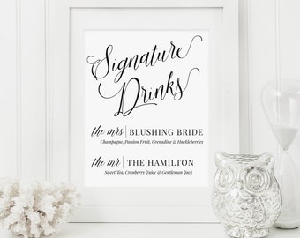 Signature Drinks Wedding Sign | Signature Drinks Printable | Customized Drinks Wedding Sign | Bar Sign | Wedding Sign | Drinks | MAM200_01
