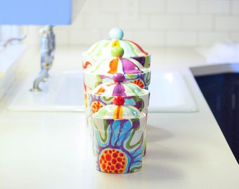 Colorful Canisters Ceramic Canisters Flour and Sugar Canisters Kitchen Canisters Jubilation Canister Set Boho Decor Pottery Wedding Gift J