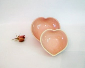 Nesting Heart Bowls - Shades of pink - Set of 2, Handmade - Ready to Ship- Actual Set - 3.5 inch diameter