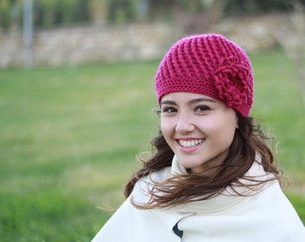 Crochet beanie flower, women's crochet hats, winter Beanie for women, women beanie, women hat beanie, skull caps beanies, Bonnet femme