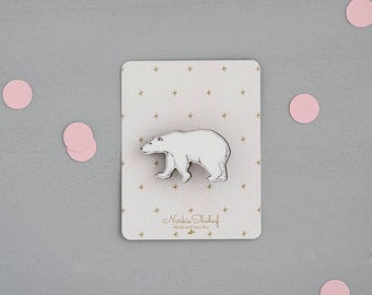 Polar bear Brooch Pin, bear illustration, brooch pin, laser cut jewellery, wooden brooch, bear jewelry, black and white, enamel pin