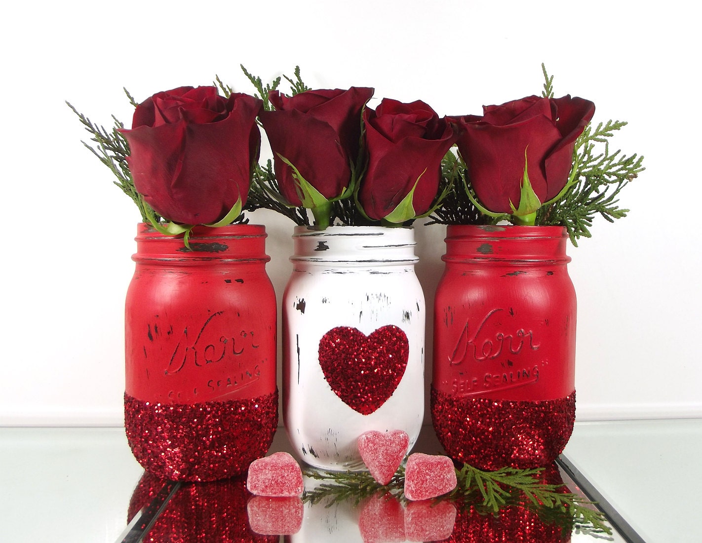 Glitter Mason Jars Valentines Day Decor Decorated Mason