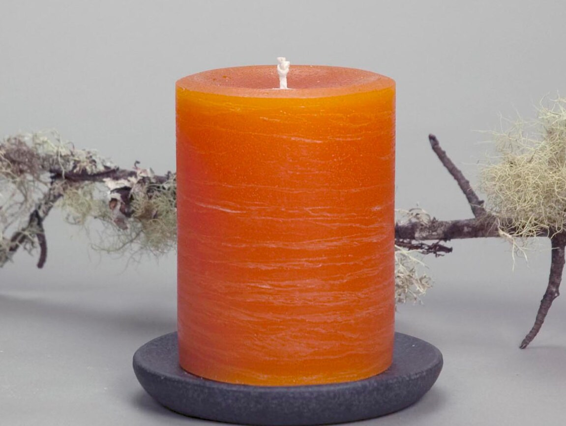 Dark Orange Rustic Pillar Candle Various Sizes Unscented
