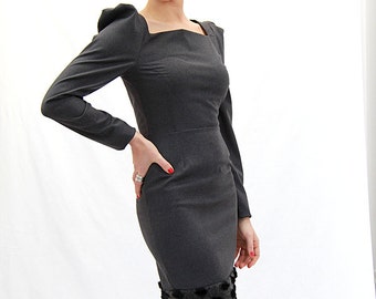 Little gray dress, puff sleeves short dress, gray dress, evening dress, puff sleeve dress