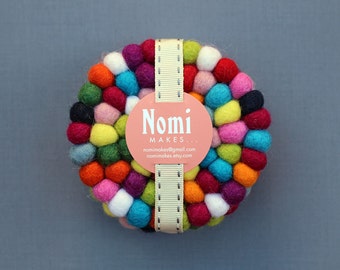 Rainbow Felt Ball Coasters Set of 4