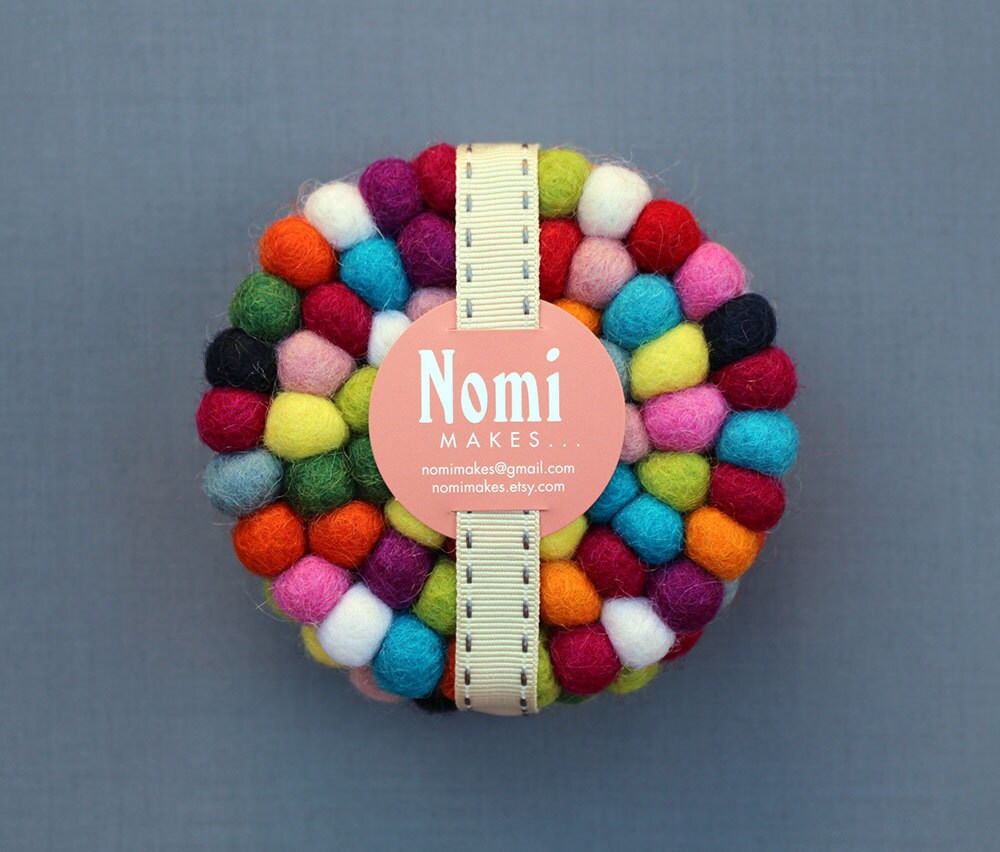 Rainbow Felt Ball Coasters Set of 4