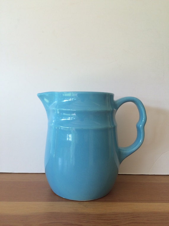 Vintage Oxford Stoneware Teal Blue Pitcher Robin Egg Blue Made