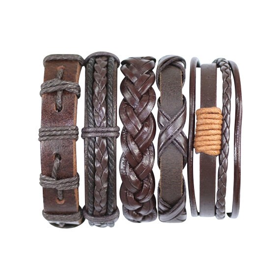 5 Piece Men's Women's Handmade Leather Bracelet Set