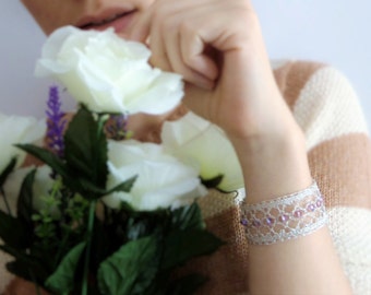 Swarovski Statement Cuff Lace Bridal Cuffs Lace Bracelet Bead Cuff Bracelet Lace Cuff Silver Lace Wrist Cuff Knit Jewelry Elsa Costume Adult