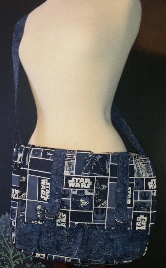 Blue Star Wars Messenger Bag with Batik by KidSistersCreations
