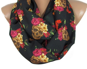 Skull Scarf Day of The Dead Scarf Dia de los Muertos Infinity Scarf Frida Kahlo Women Fashion Accessories Christmas Gift For Her Steampunk