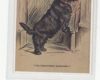 Scottish Scottie Terrier Dog, A/S Lucy Dawson,"I'm Waiting For Someone" Postcard