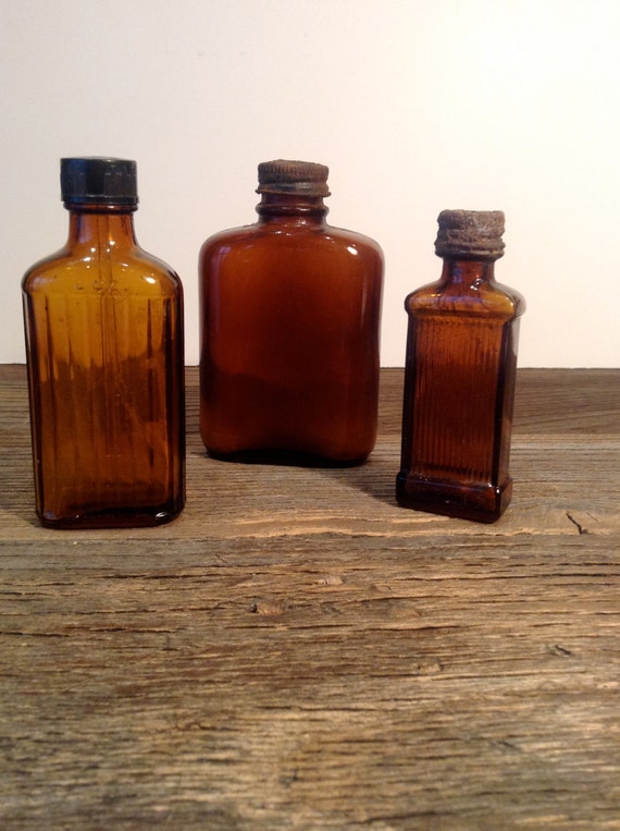 Vintage Brown Medicine Bottles Antique Amber Medicine