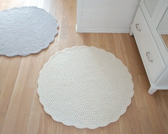 Round Rug Wool carpet - Crochet Rug wool carpet Cream White - Housewarming gift home decor wool carpet
