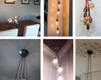 7 Cluster Custom Any Colors - Chandelier multi Pendant Lighting modern Rainbow Cloth Cords Industrial pendant light ceiling fixture lamp
