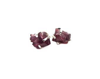 Silver Garnet Earrings, Garnet Stud Earrings, January Birthstone