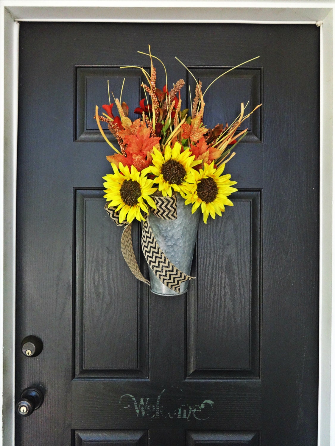 Fall Sunflower Wreath Sunflower Bucket Fall Door Basket