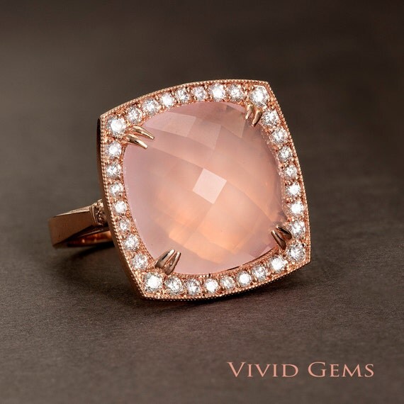 rose quartz and diamond engagement ring