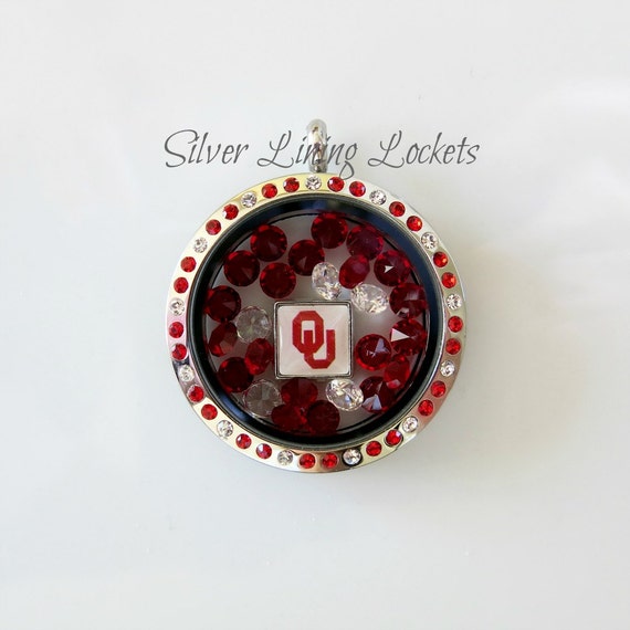 Oklahoma Sooners Basketball Inspired Stainless Steel Crystal Locket- OU Logo Charm, Basketball Charm, Swarovski Crystal Mix and Chain Gift