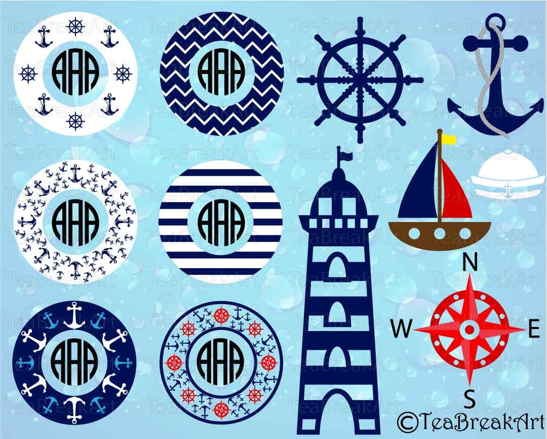 Nautical Sailor Monogram and Frames Digital Cutting Files SVG