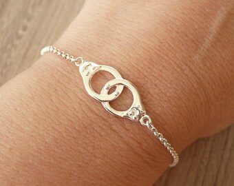 Sterling Silver Handcuff Bracelet, Partners in Crime Bracelet, Gold Handcuff Bracelet, Thin Chain Bracelet, 925 Sterling Silver Jewelry