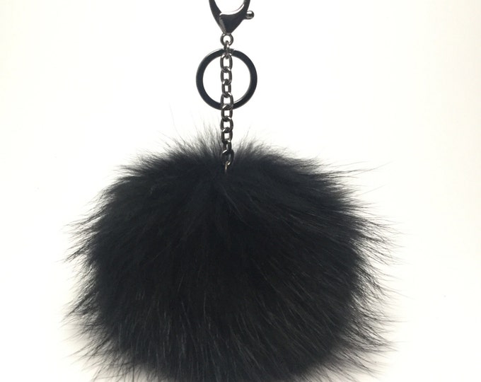 Extreme Black Gun Metal Raccoon Fur Pom Pom luxury bag pendant bag charm
