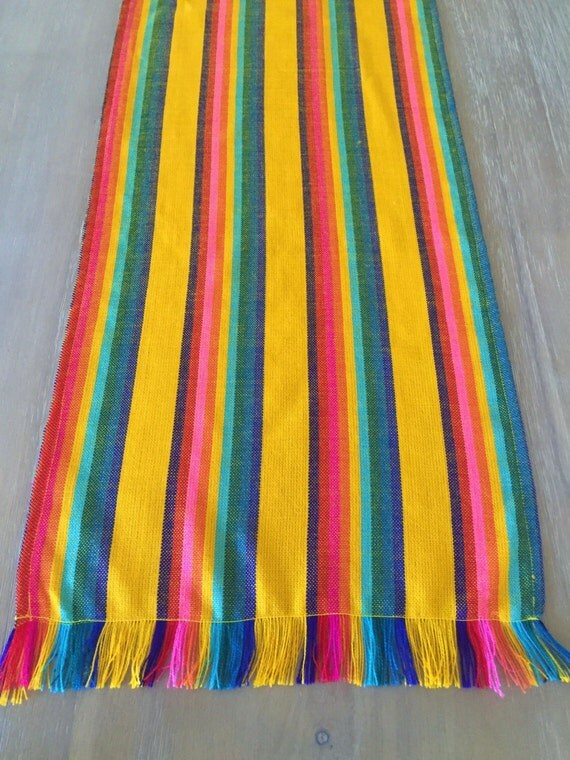 Mexican table runner. Striped yellow, custom placemats or tablecloth