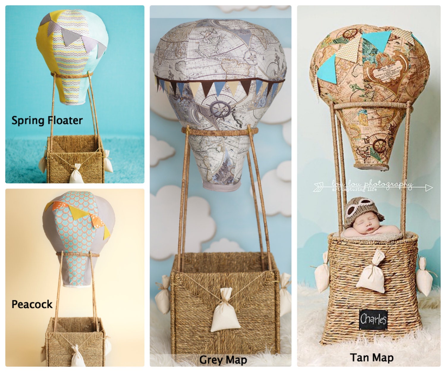 REVERSIBLE Hot Air Balloon Photography Prop Baby Decor