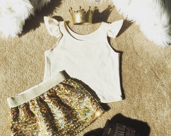 Gold Sequin Skirt for Baby Toddler Little girls