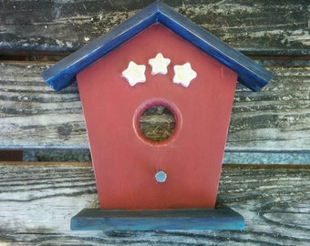 Decorative Patriotic Birdhouse in Red, White, and Blue with Stars - for Wall or Door