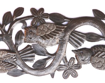 Three Owls Recycled Metal Wall Art from Haiti 7" X 18"