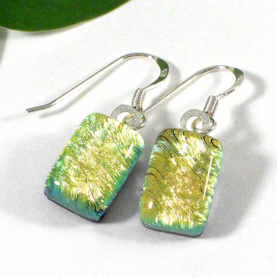 Pale Yellow Dangle Earrings, Art Glass Handmade Jewelry Sterling Hooks