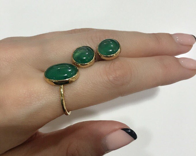 Green agate earring - agate earring - gold earring - silver earring - green stone earring - gift