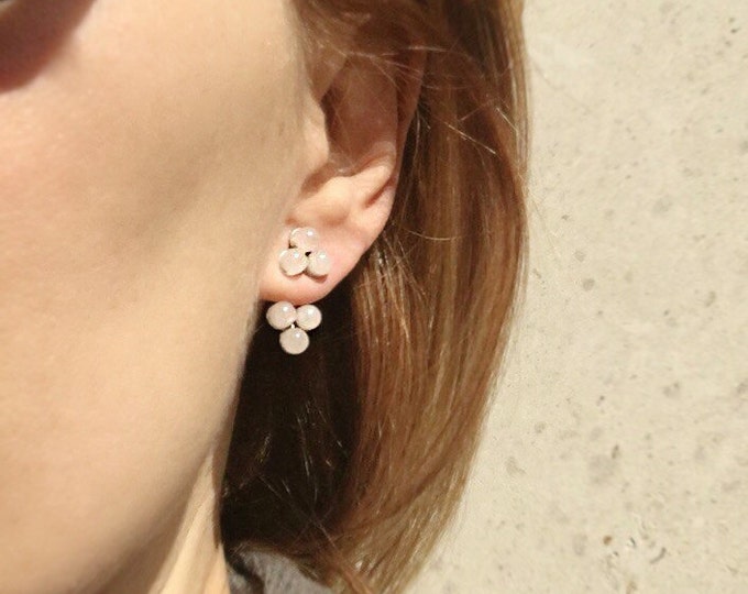 Rose quartz earring - triple earring - silver earring - natural stone earring - gift