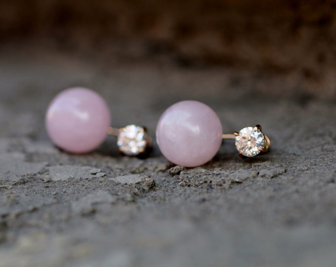 Rose quartz earrings - Cubic zirconia earring - Rose stone - Natural stone earring - Gold earring - Silver earring - Gift for her