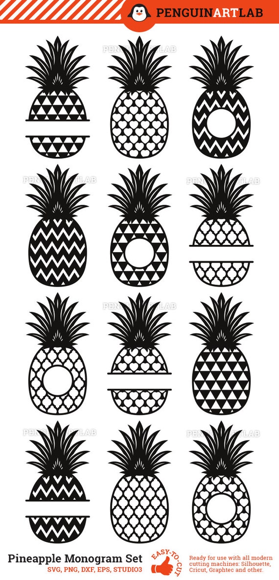 Download Pineapple SVG Cut Files Monogram Frames and Patterned Split