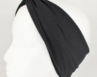 Black turban twist headband knot fabric stretch headband turband hair head band 3.5" wide