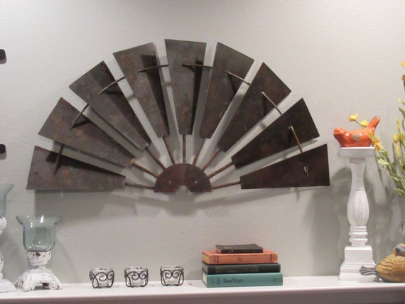 36 Inch Solid Steel Rustic Half Windmill Wall Decor-Vintage 36 Inch Solid Steel Rustic Half Windmill Wall DecorVintage