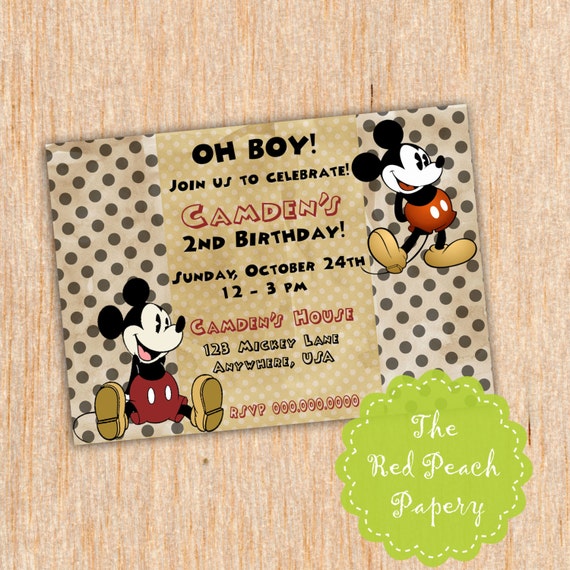 Vintage Mickey Mouse Birthday Invitations 1