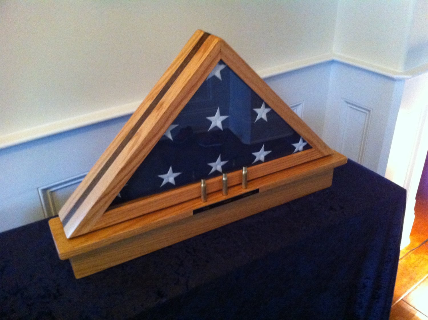 Flag Display Case with shell casings Oak wood with Walnut