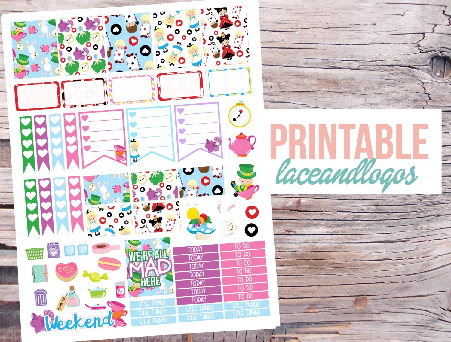 Printable Planner Stickers Alice In Wonderland Looking Glass