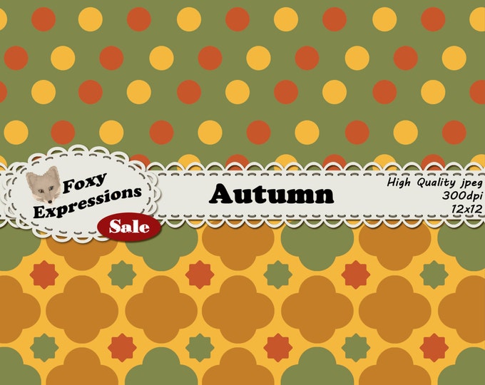 Autumn in shades of green, red, and yellow with waves, polka dots, stripes, diamonds, checkers, and chains for personal and commercial use