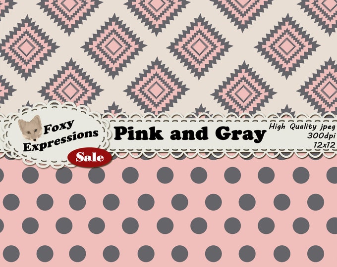 Pink and Gray Digital Paper pack comes in chevron, checkers, damask, polka dots, and diamonds patterns. In shades of pink, gray and cream.