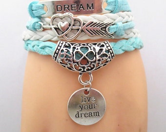 DREAM Handmade Braided Leather Infinity Love Live Your Dream Bracelet