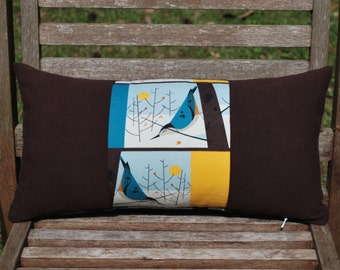 Custom Listing for bradley* Organic Bluebird Panel Lumbar Pillow Cover - Charley Harper Design